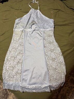 Sheer Lace Halter Chemise Slip in White
